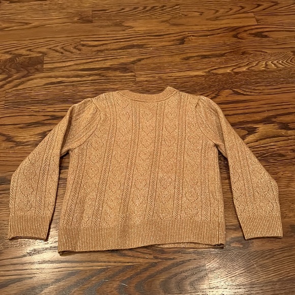 Gap Kids girl heart pointelle knit metallic gold cardigan - Picture 5 of 8
